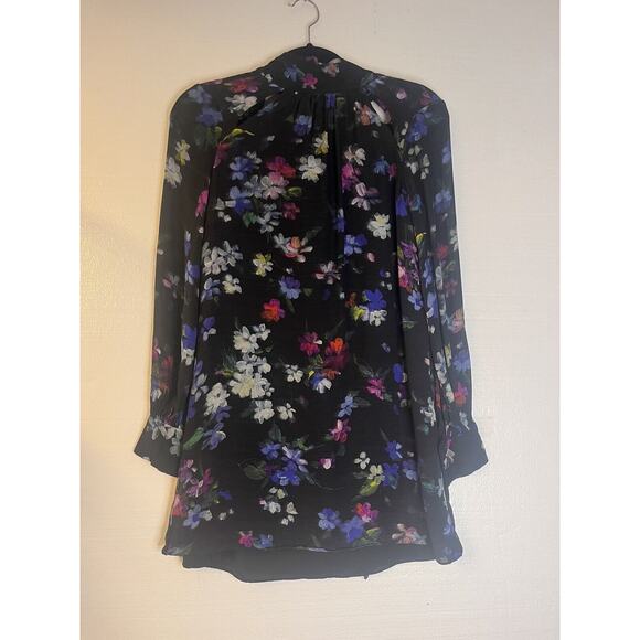 Milly Sherie Long Sleeve Painted Floral Georgette Silk Mini Dress size 2 - Picture 2 of 8